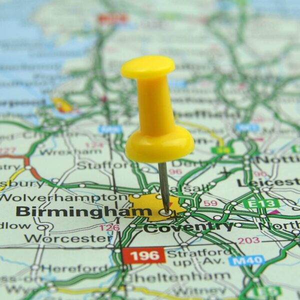 map of birmingham with pin